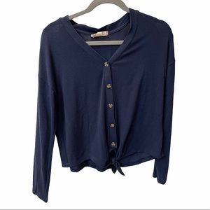 Pink rose button down tie front long sleeve shirt